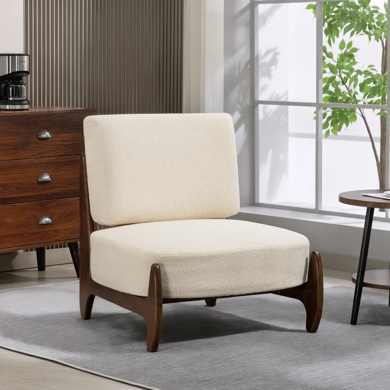 HOMCOM Fauteuil salon en chenille, fauteuil chambre confortable, coussin épais, assise rembourrée, 72 x 73,5 x 81 cm, crème