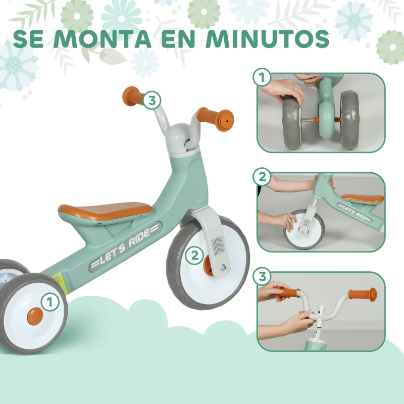 AIYAPLAY Bicicleta sin Pedales para Niños de 12 a 36 Meses con Ruedas Silenciosas y Manillares con Giro Limitado a 60°, Verde