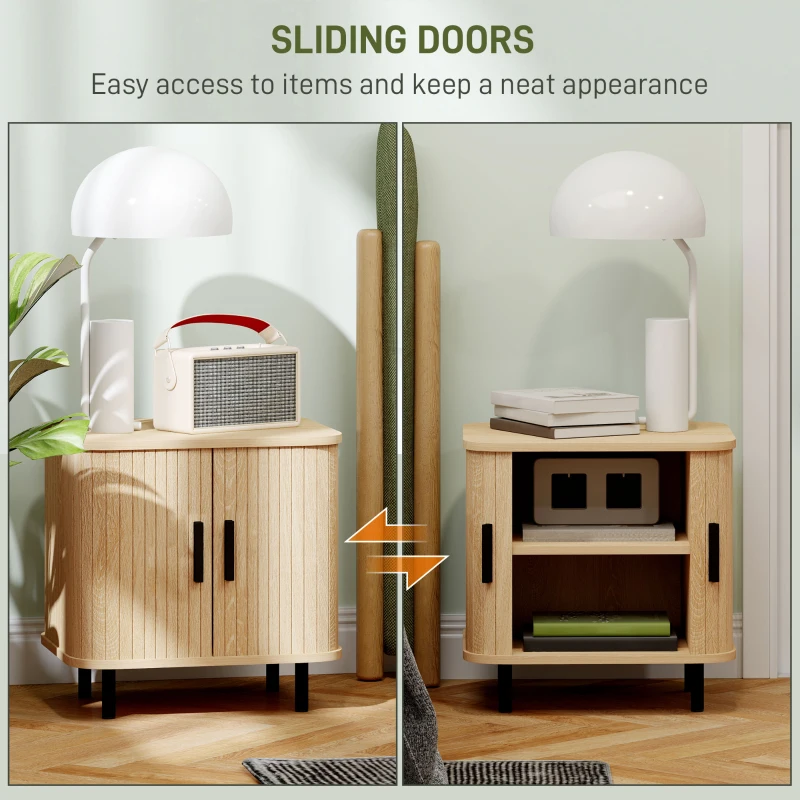 HOMCOM Nightstand with Sliding Doors and Metal Legs Oak Tone