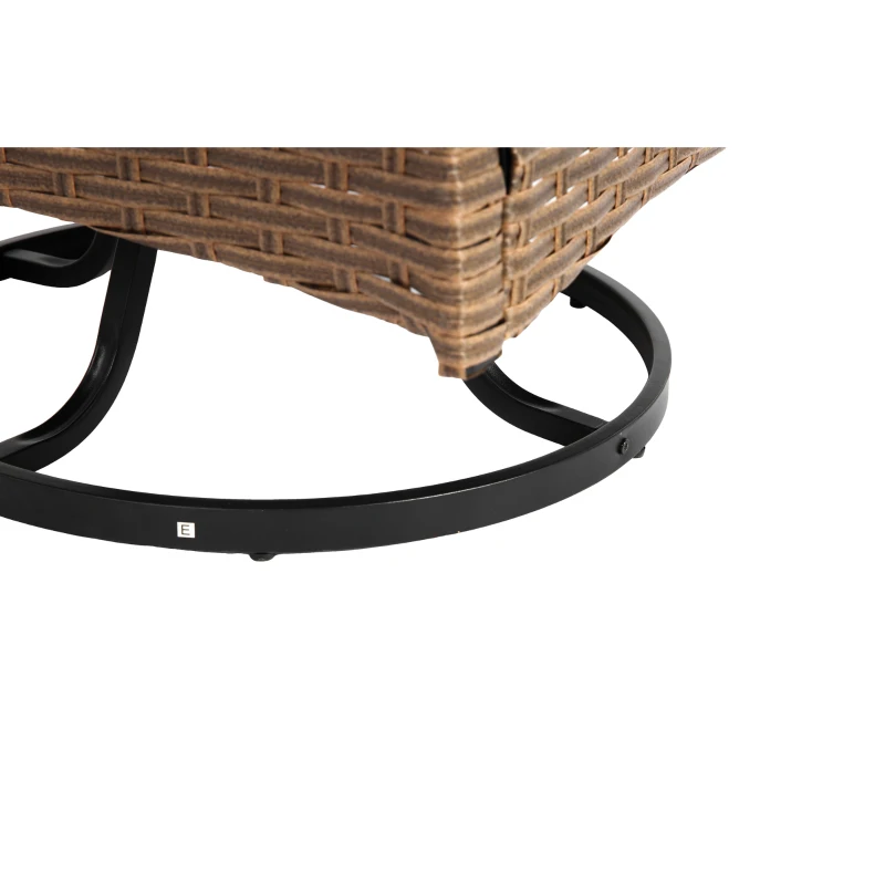 Outdoor-Dreh-Schaukelstuhl-Set, Set 3 Stück mit 1 Tisch und 2 Schaukelstühle, 360° Dreh- und Schaukelfunktion, Braun+Grau