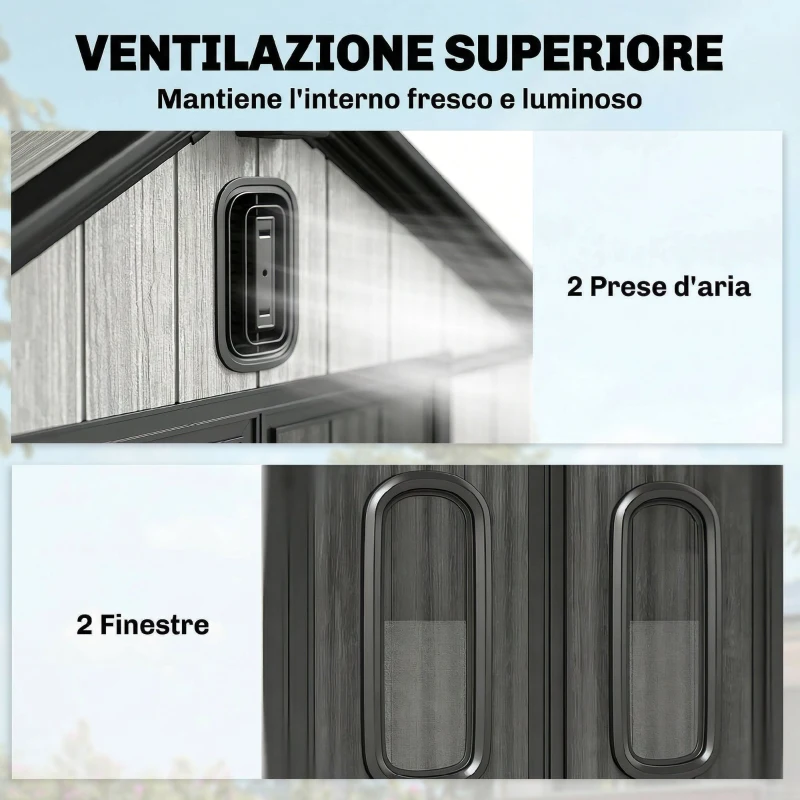 Outsunny Capanno Giardino 160L x 98P x 217A cm, Plastica, Doppie Porte Bloccabili, Grigio