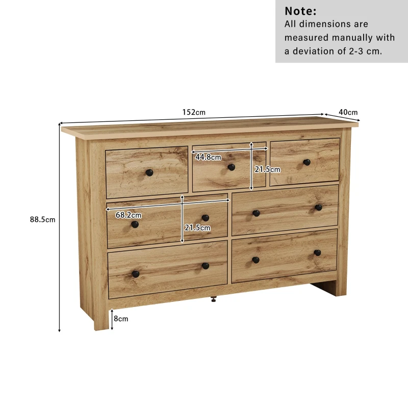 Modern Vintage Storage Cabinet with 7 Drawers, Versatile Sideboard for Living Room, Bedroom & Hallway, 152L x 40W x 88.5H cm, Wood