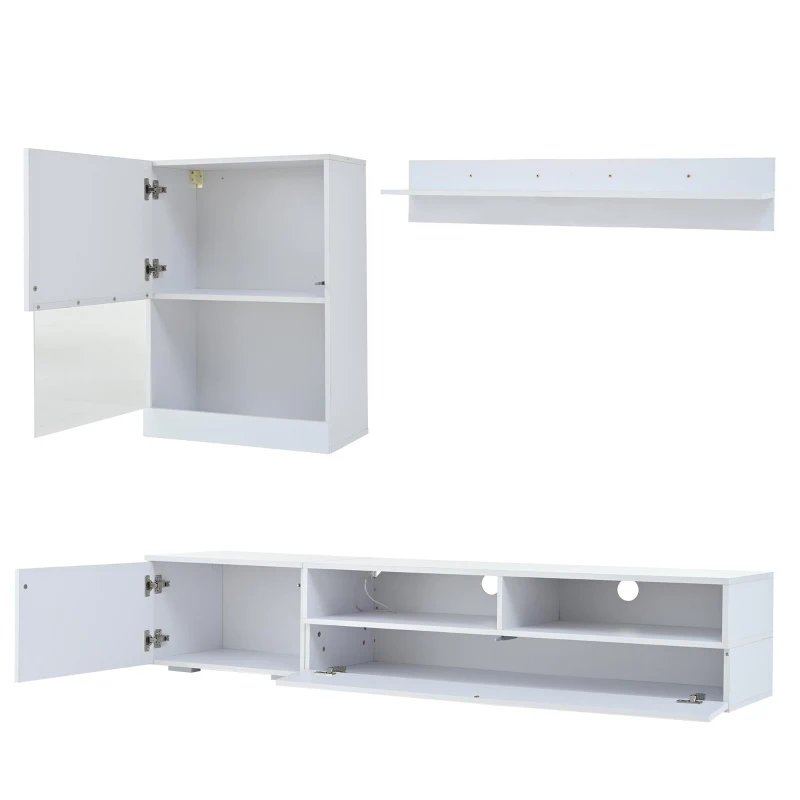 3-Piece TV Wall Unit Set with App-Controlled LED Lights, High-Gloss TV Cabinet Set for Modern Living Areas, 175L x 39W x 34H cm, White