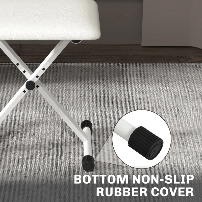 HOMCOM Stołek do pianina z regulowaną wysokością, składana ławka X-kształtna z wyściełanym siedziskiem, 39 x 29 x 37–47 cm, biały