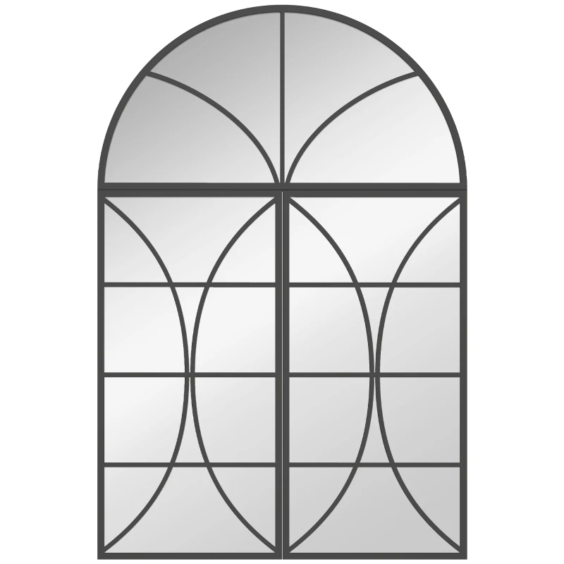HOMCOM Miroir mural arqué 80 x 120 cm, lot de 3 pièces, miroir verrière en forme de fenêtre, verre trempé et métal, noir