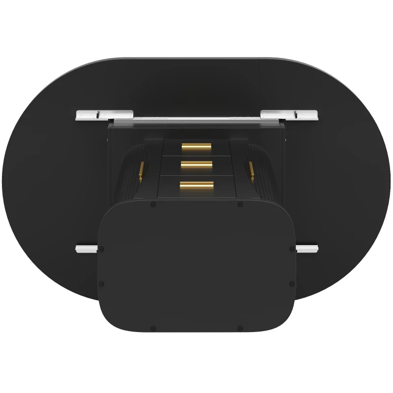 Extendable Dining Table with 3-Tier Hidden Storage and Oval Extension, Round Kitchen Table for 6 People, 118-158L x 118W x 77H cm, Black