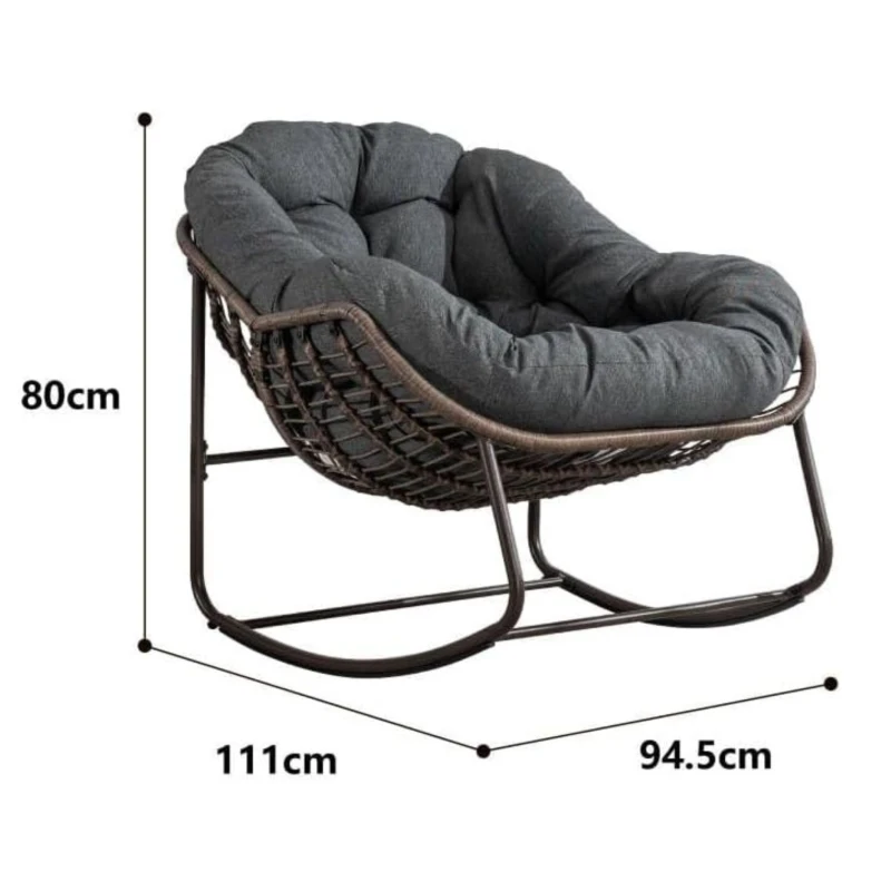 Poltrona a uovo dondolante con cuscino imbottito spesso, Interni & Esterni Poltrona a dondolo comoda, 111x94,5x80 cm, Grigio scuro