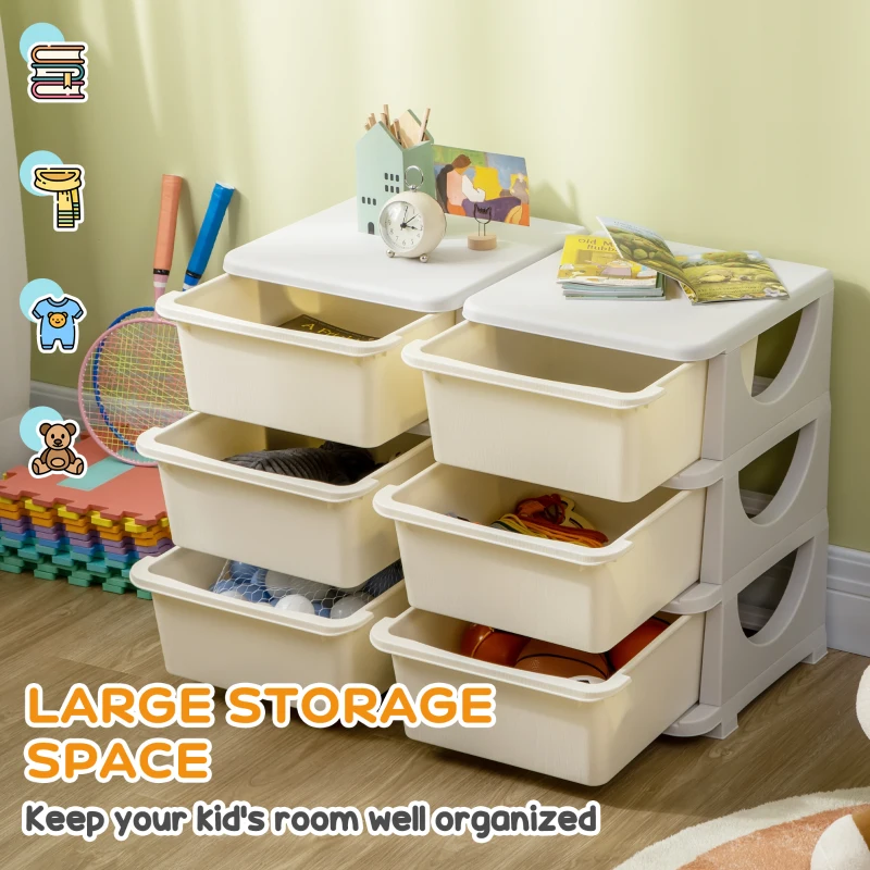HOMCOM Kids Storage Unit, with Six Drawers - Cream