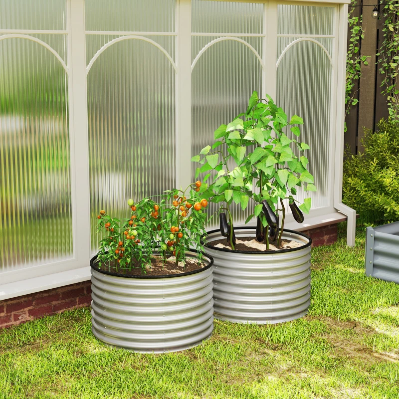 Outsunny Lot de 2 jardinières surélevées kit de jardinière ronde surélevée fonds ouverts acier galvanisé 90 x 90 x 56 cm argent