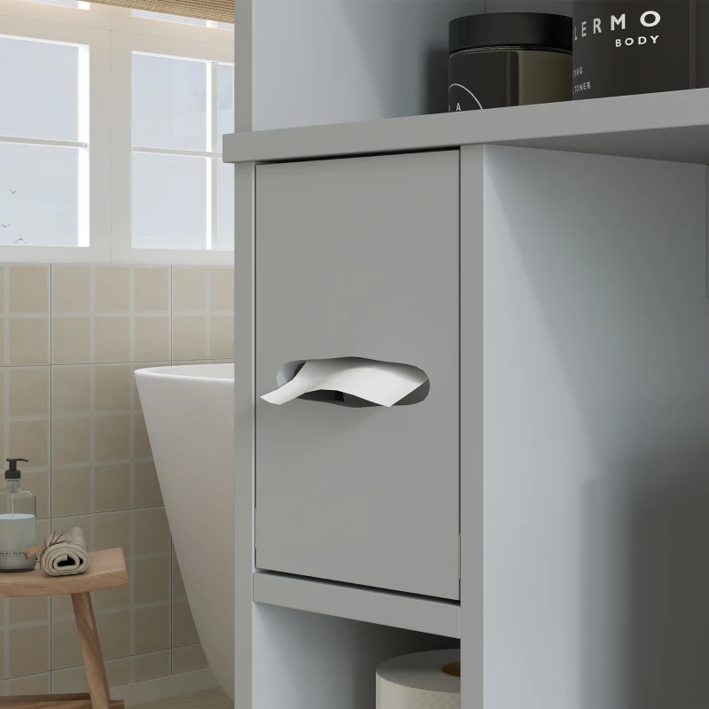 HOMCOM Meuble WC dessus de toilette ou machine à laver, 2 portes, 3 compartiments, porte-papier toilette, 80x19,5x170cm, gris(m-9)