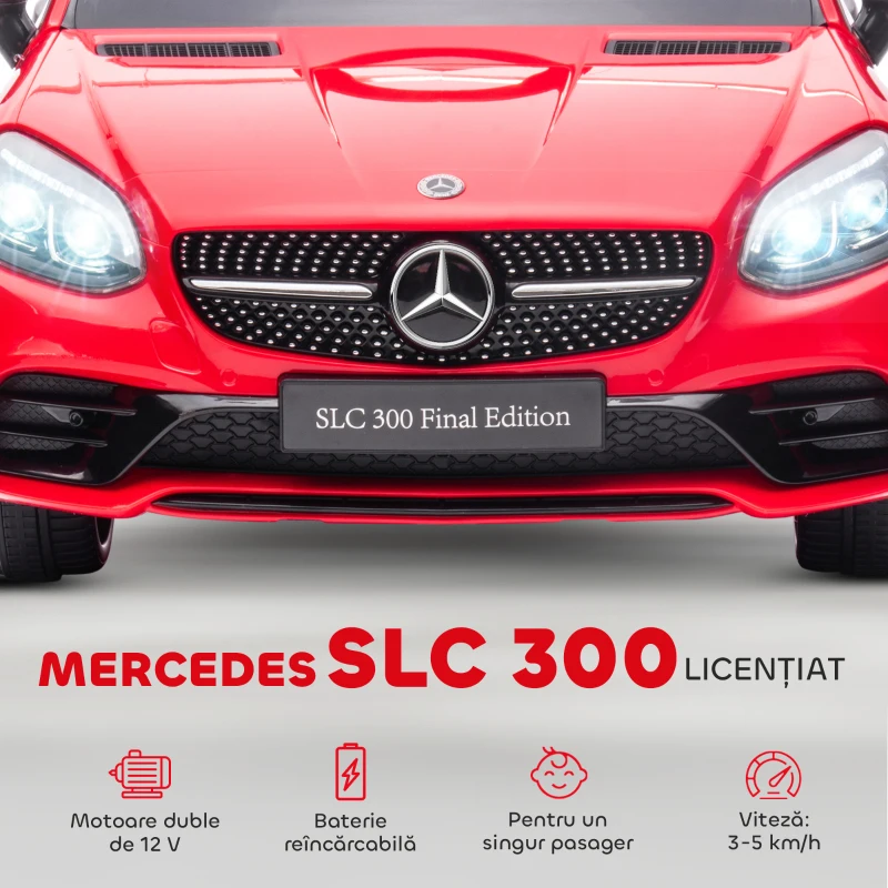 AIYAPLAY Mașină Electrică pentru Copii Licențiată Mercedes SLC 300 cu Telecomandă, din PP și Metal, 107x62.5x44 cm, Roșie(m-4)