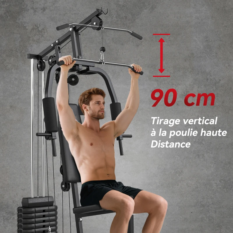 HOMCOM Station de musculation fitness avec 9 blocs de poids de 5 kg, 45kg au total, entraînement complet - 200 x 135 x 103 cm