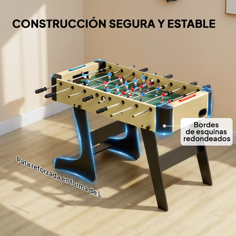 SPORTNOW Futbolín para Niños de Madera Plegable Mesa de Futbolín con 2 Marcadores 8 Barras 22 Jugadores 118x107,5x78 cm Natural