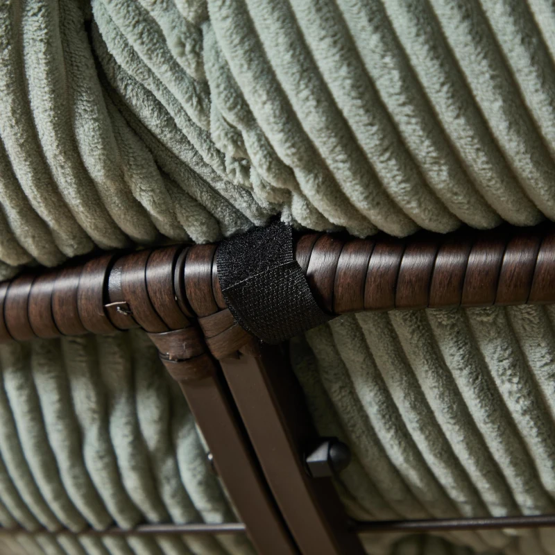 Poltrona Papasan, girevole a 360°, cuscino spesso(tessuto a coste), struttura in acciaio, 92x92x67 cm, Verde chiaro