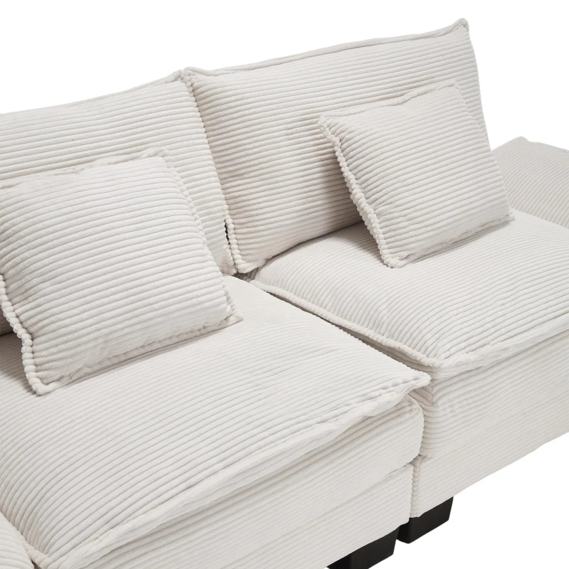 Oversized Cloud Sofa with Ergonomic High-Resilience Foam & 2 Lumbar Cushions, Modular Couch for 2 People, 224L x 81W x 81H cm, Beige