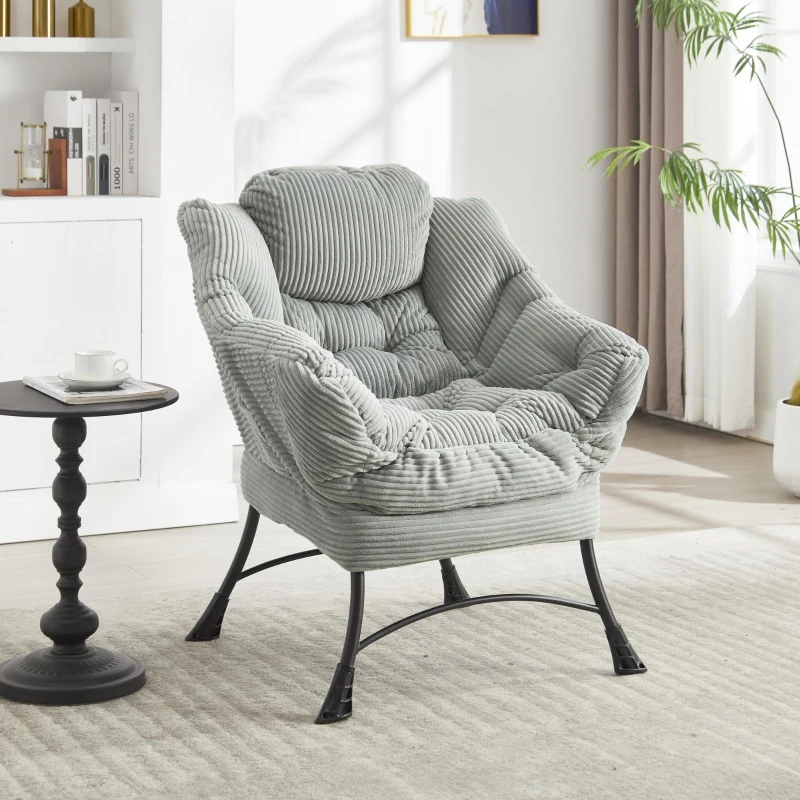 Lounge-Sessel mit Hocker, Armlehnen und einer Seitentasche, Flanellbezug, 69.9x64.0x95.0 cm, Hellgrün