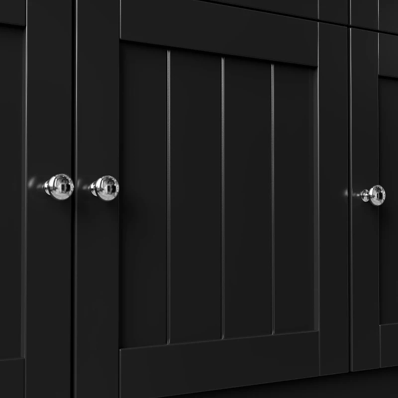 Freestanding Display Cabinet with Adjustable Shelves & Soft-Close Hinges, Tall Sideboard for Living Area, 140L x 38.5W x 175H cm, Black