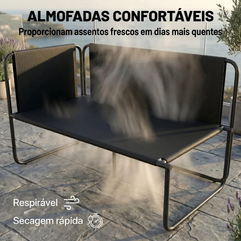 Outsunny Conjunto de Jardim de 4 peças Móveis de Exterior com 2 Sofás de 2 Lugares 2 Mesas de Vidro Almofadas Capas Removíveis Cinza