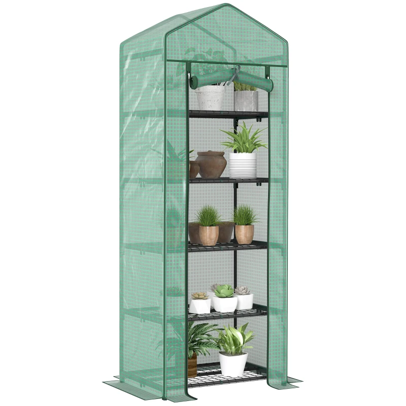 Outsunny Seră pentru Plante cu 5 Niveluri, cu Ușă cu Fermoar, din Oțel și PE, 69x49x193 cm, Verde