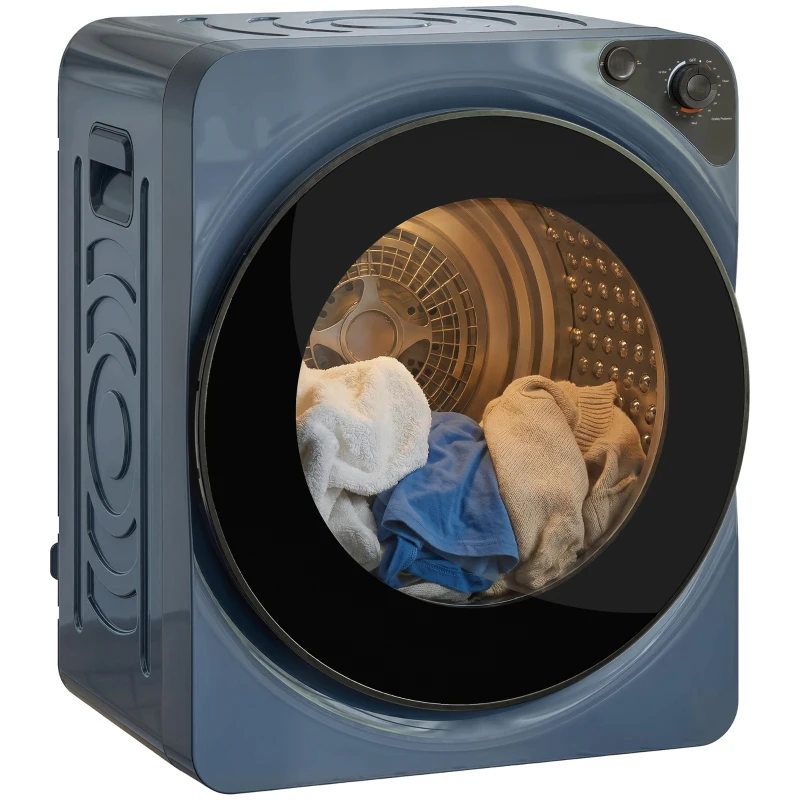 HOMCOM Uscător cu evacuare compact, uscător electric 1000 W 5 Kg, 5 moduri de uscare, cuvă din oțel inoxidabil, albastru