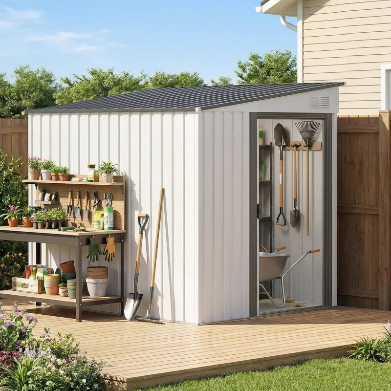 Outsunny Metalowy Domek na Narzędzia 2,81m² 154x206,5x181 cm z Dachem i Fundamentem