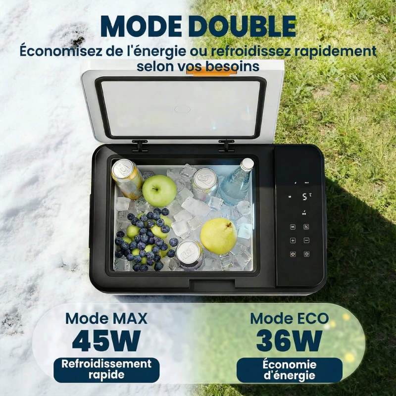 Outsunny Glacière Électrique Voiture 30L, Contrôle via Application, Modes MAX & ECO, 12V/240V, -20 à 20 °C, 62,3x37,8x37cm, Noir