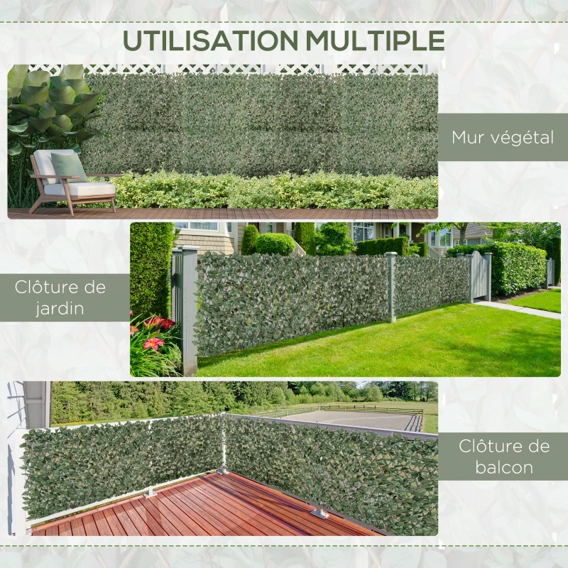 Outsunny Lot de 4 Haies Artificielles de Lierre Extensible, Feuilles Murale Brise-vue en Polyester Osier, 200 x 100 cm, Vert