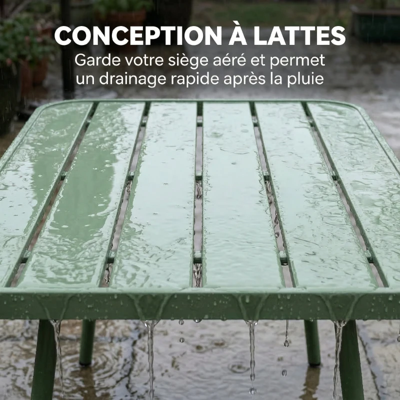 Outsunny Salon de Jardin Extérieur en Acier 4 Pièces, Canapé 2 Places, 2 Fauteuils, Table Basse, à Lattes, 112x60x75cm, Vert