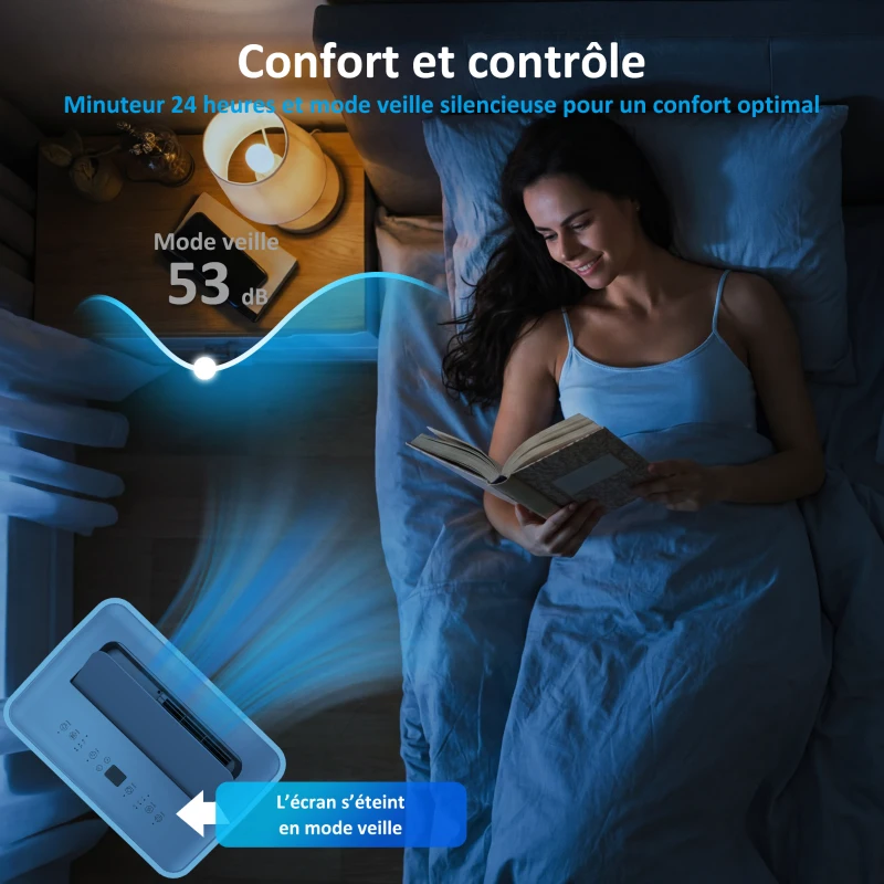 HOMCOM Climatiseur mobile 12000 BTU, climatiseur portable 4 en 1, refroidissement, déshumidificateur, ventilateur, mode nuit