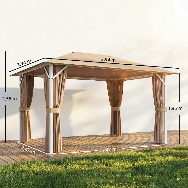 Outsunny Carpa para Jardim 3x4 m com Telhado Ventilado, 4 Painéis e 4 Mosquiteiras UPF50+ para Exterior, Terraço Caqui