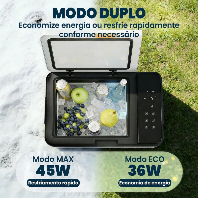 Outsunny Frigorífico Portátil Elétrico 30 L com Compressor Controlo por App Ecrã Luz LED Pegas Modos ECO e MAX de -20℃ a +20 ℃ Preto