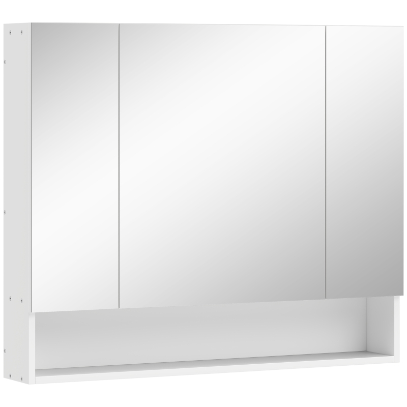kleankin Armoire murale salle de bain avec miroir, armoire de toilette 3 portes miroir, étagères réglables, 90x15x75cm, blanc