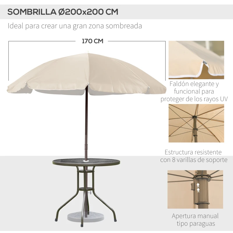 Outsunny Conjunto de Muebles para Jardín con 4 Sillas 1 Mesa y 1 Parasol Texteline Aluminio y Poliéster Beige