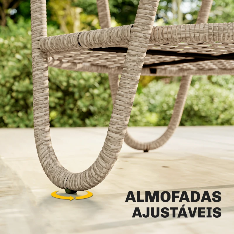 Outsunny Mesa de Jardim Exterior em Ratã Mesinha Auxiliar de Jardim com Prateleira Tampo em Vidro Temperado 65x65x50 cm Amarelo