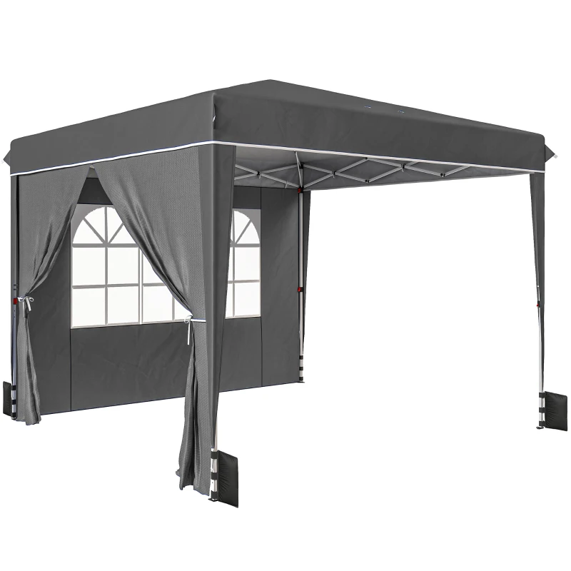 Outsunny Tonnelle de jardin exterieur 3x3m, tonnelle pliante avec parois latérales, protection UV 50+, sac de transport, gris