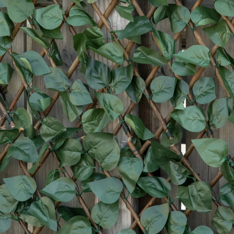 Outsunny Lot de 4 Haies Artificielles de Lierre Extensible, Feuilles Murale Brise-vue en Polyester Osier, 200 x 100 cm, Vert