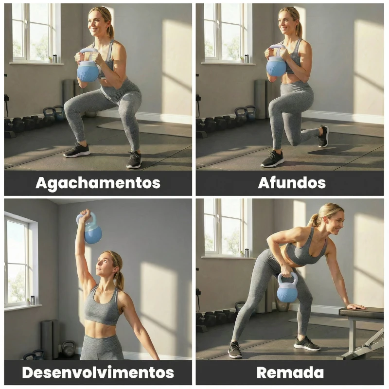 SPORTNOW Kettlebell 8 kg Recheado com Areia Metálica e Cabo Antideslizante para Treino 27x20x20 cm Azul Claro