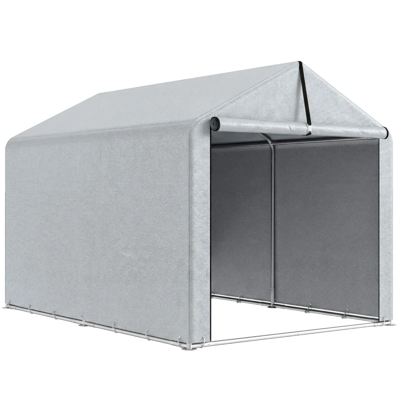 Outsunny Abri de jardin tente de stockage imperméable abri moto porte enroulable, pour vélo moto 162 x 221,5 x 163 cm, gris clair