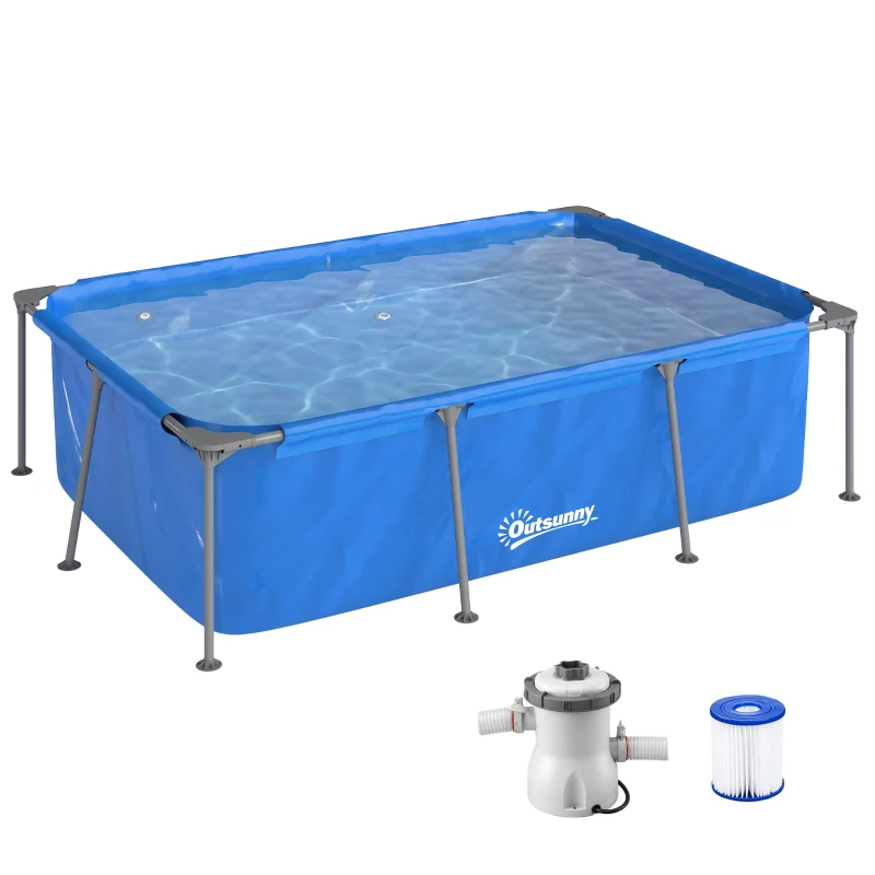 Outsunny Rechteckpool mit Metallgestell und Filterpumpe, 260 x 181 x 67 cm, Blau