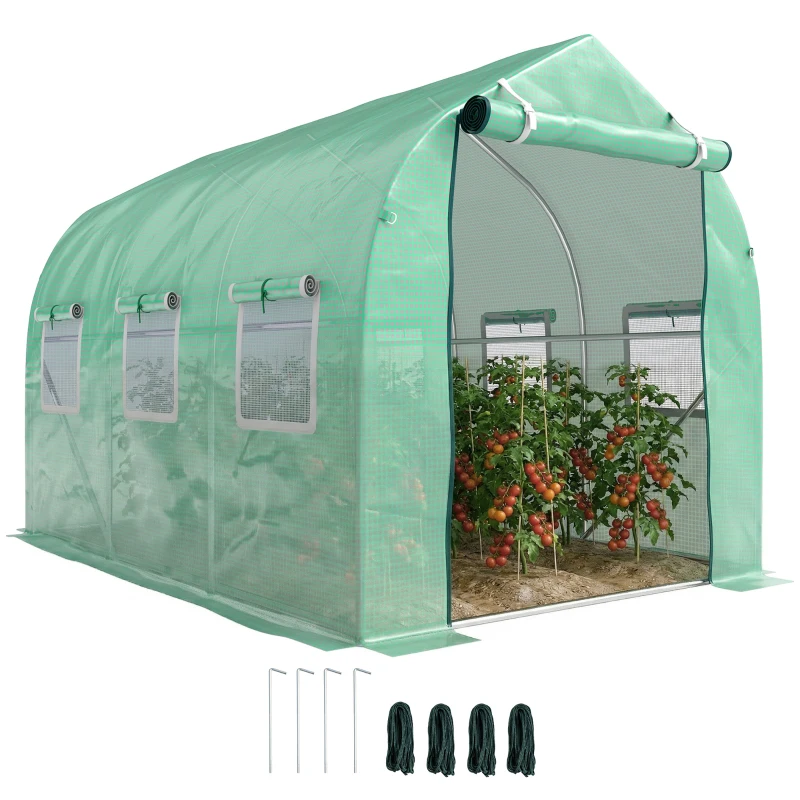 Outsunny Invernadero de Túnel 3x2x2 m con 6 Ventanas de Malla y Puerta Invernadero de Huerto para Patio Jardín Verde