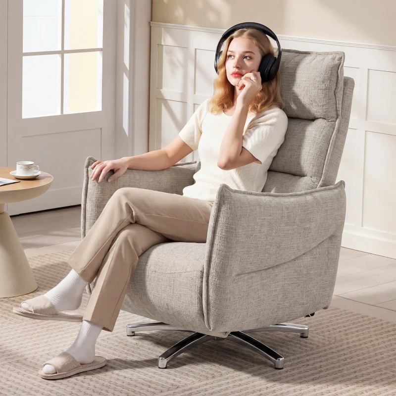 HOMCOM Sillón relax eléctrico giratorio para adultos, sillón con tejido efecto lino y puertos de carga, beige