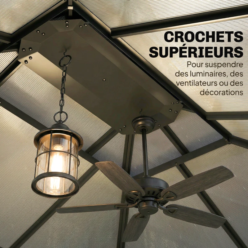 Outsunny Tonnelle de Jardin Pavillon Toit Rigide en Polycarbonate Deux Niveaux Imperméable UV50+ 356x296x285cm Gris Foncé