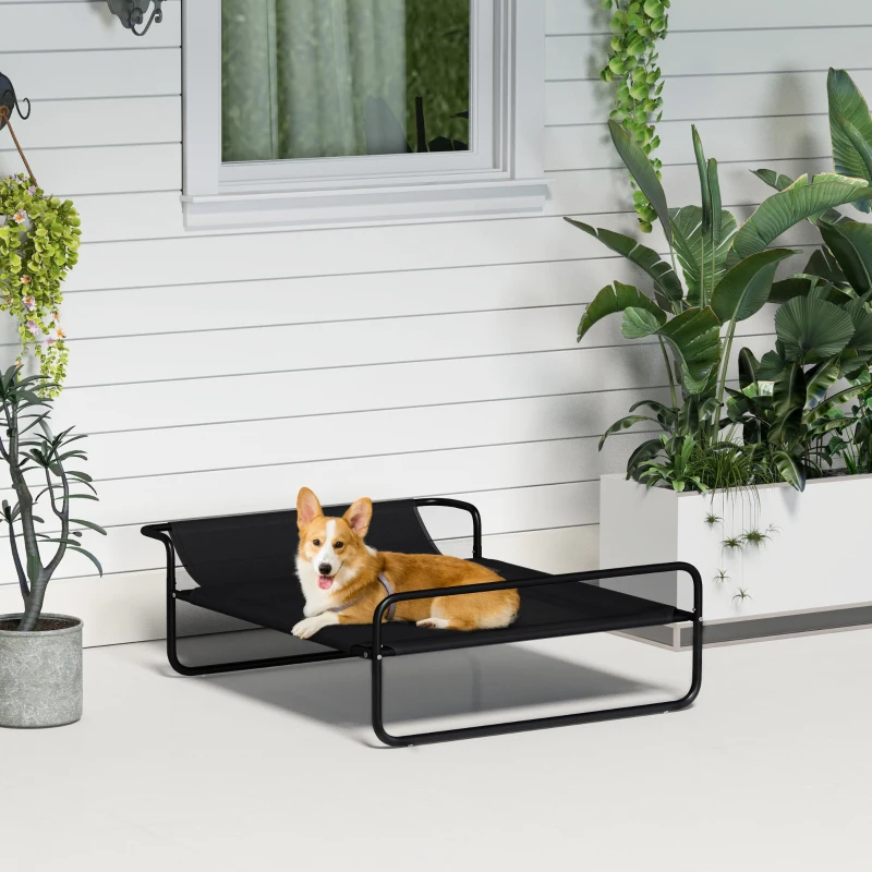 PawHut Cama Elevada para Cães Respirável para Cães Pequenos 91x69x29 cm Tecido de Textilene Apoio de Cabeça Preto