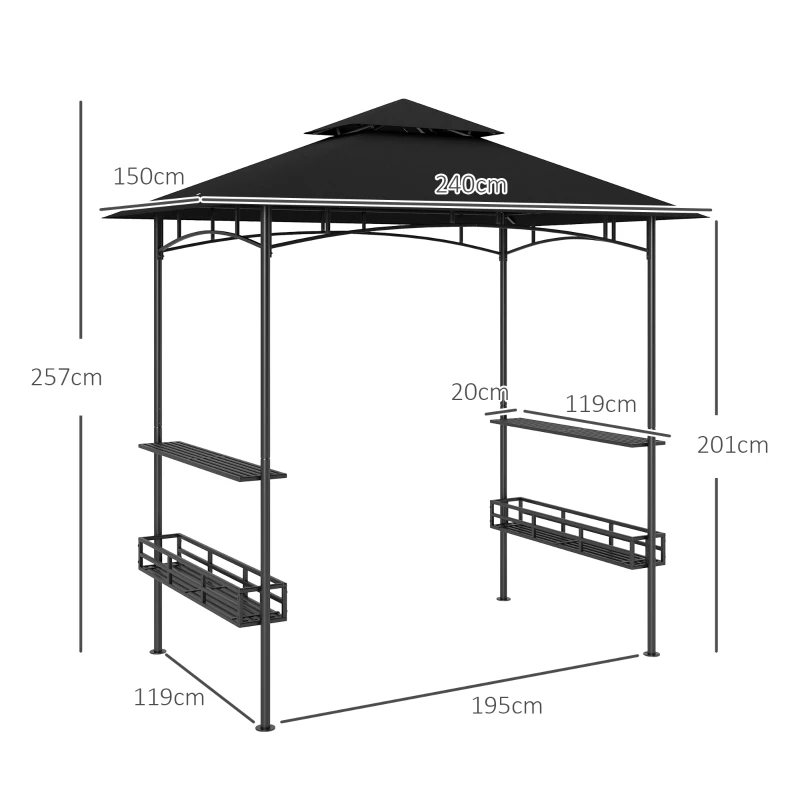 Outsunny Tonnelle de barbecue auvent de réception pour jardin crochet au plafond étagères paniers 240 x 150 x 257 cm gris foncé