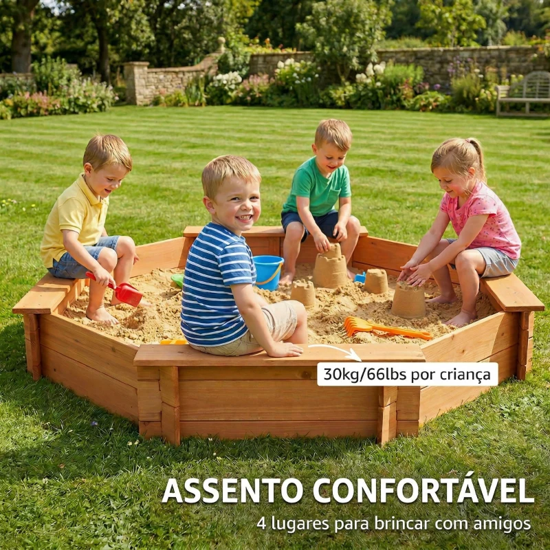 Outsunny Caixa de Areia de Madeira para Crianças Caixa de Areia Infantil com Cobertura de Poliéster 139,5x139,5x21,5 cm Vermelho e Azul