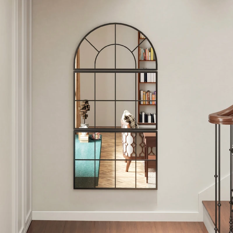 HOMCOM Espelho de Parede 76x149 cm 3 Peças Espelho de Entrada com Moldura de Metal em Forma de Janela para Sala Preto