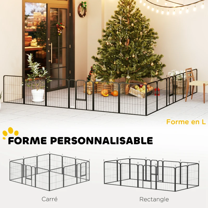 PawHut Parc pour chien enclos chien 12 panneaux modulable et pliable acier 2 portes pour chiot intérieur extérieur 60H cm noir