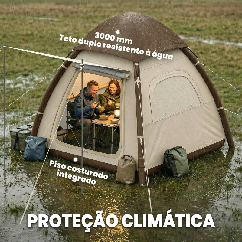 Outsunny Tenda Insuflável com Rede Mosquiteira para 3 Pessoas UPF30+ Bolsa Montagem Rápida Impermeável 220x220x200 cm Creme