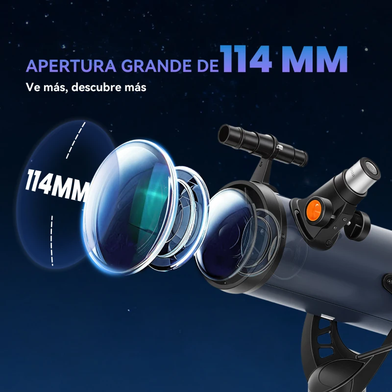 Outsunny Telescopio Reflector Astronómico para Adultos y Principiantes Apertura 114 mm con Trípode Ajustable Bolsa