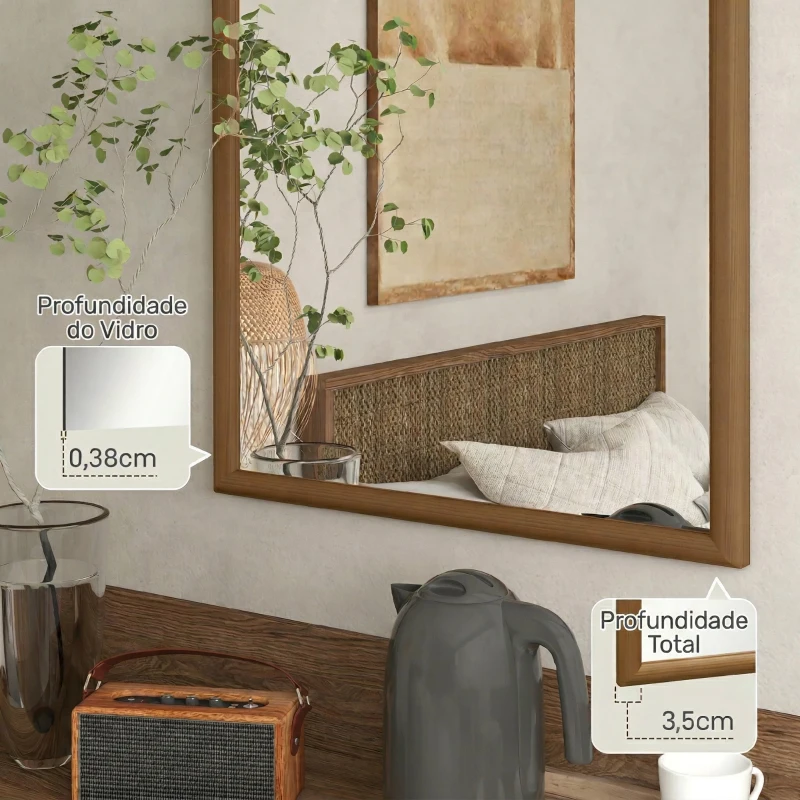 HOMCOM Espelho de Parede 65x110 cm com Moldura de Madeira em Forma de Janela Espelho Decorativo para Sala Quarto Castanho Escuro